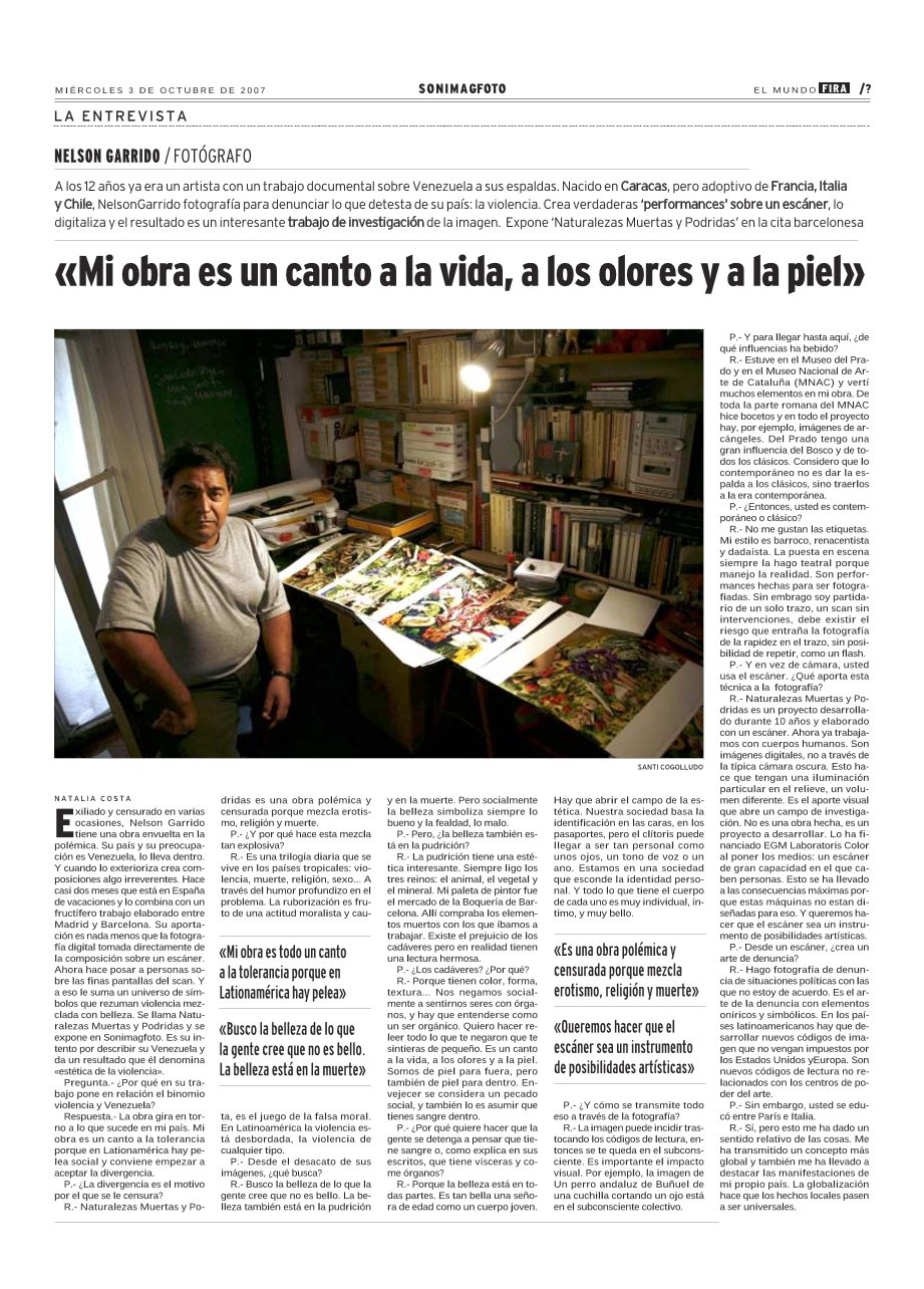 Nelson Garrido: «Mi obra es un canto a la vida» — El Mundo · Entrevista · 2007